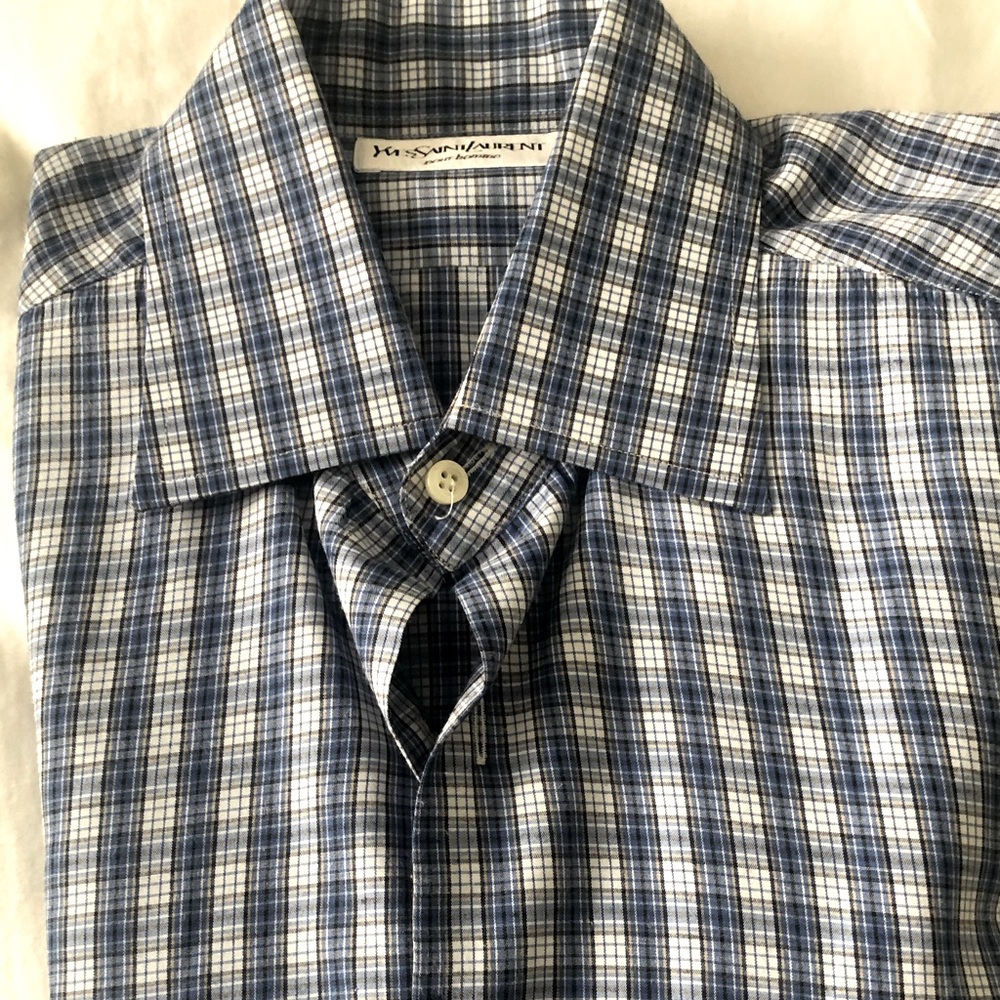 YSL men’s dress shirt in plaid. Size 39. 15.5.